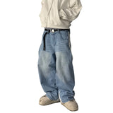 GETADME Wide Leg Jeans Men Straight Pants Vintage Patchwork Washed Distressed Mid Waist Pockets 2025 Streetwear Denims Loose Trousers