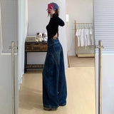 GETADME Y2k Womens Jeans Loose Fit Straight Leg Wide Trousers Baggy Denim Pants Casual Streetwear High Waist Vintage Washed Y2k Jeans