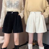 Shorts Women Wide Leg Corduroy High Waist Autumn College New Vintage Girlish Harajuku Stylish Street Wear Hipster Femme Y2k Hot