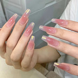 GETADME Long Coffin Press on Nails Nude Color Ballerina Fake Nails Light Pink Charms Manicure Women Girls Full Cover False Nails Tips