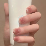 GETADME 24Pcs Rainbow Color Glow Cat Eye Press on False Nails with Glue Glitter Short Square Nails Sweet Cool Gradient Summer Fake Nails