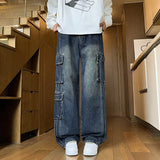 GETADME Autumn New Men's Loose Jeans Multi-pocket Work-wearing Jeans Street Hip-hop Straight Wide-leg Pants Baggy Dance Pants