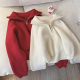 GETADME Half Zip Collar Sweater Women Pullovers Soft Knitted Long Sleeve Short Jumper Fall Winter Teen-girl Korean Fashion Outfit