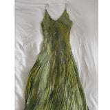 GETADME 2025 New Vintage Elegant French Floral Print V-neck Strapless Midi Dress Retro Women's Sweet Summer Vacation Style Long Dresses