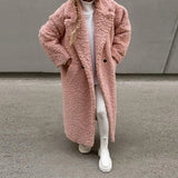 Getadme Fashion Lambswool Long Coat Women Lapel Long Sleeve Pockets Buttons Female Overcoat Autumn Winter Thickening Warm Lady Outwear
