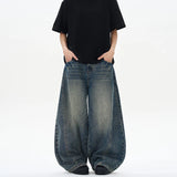 GETADME 2025 Spring New Men's Jeans Oversized Wide Leg Pants Loose Vintage Patchwork Lightning Cracked Denim Trousers Streetwear Male