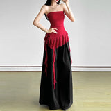 GETADME 2025 Summer Women's Fashion Off Shoulder Slim Fit Tassel Ruffle Strapless Solid Color All-match Tank Top Streetwear Sexy Vests
