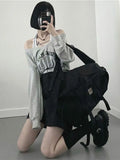 Getadme-Korean Streetwear Crop Top Women Halter Vest and V Collar Pullover Kpop Two Piece Set Harajuku Design Sporty Top Female
