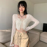 Getadme-2024 여름 가디건 여성 한국 스타일 V넥 솔리드 컬러 긴팔 슬림 다재다능한 사무실 여성 짧은 쉬폰 블라우스 여성
