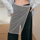 GETADME Korean Fashion Lace Irregular Skirt Curtain White Flowers Lace Mesh Halfbody Skirt Women Summer Bottoms Jeans Decorative Hemline