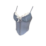 GETADME Elegant Ruffle Lace Flower Camisole Bowknot Buckle Slim Crop Tops Tank Sweet Lace Corset Travel