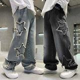 GETADME New Fashion Teenager Boys Denim Wide Leg Pants Child Trousers Spring Autumn Star Splicing Raw Edge Jeans 5-14 Yrs Kids Trousers