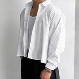 GETADME New British Retro Men Striped Shirts Trendy Loose Lapel Long Sleeve Cardigan Tops Autumn Leisure High Quality Basic Blouse S-2XL