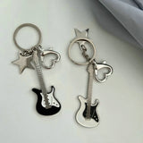 Getadme-Y2k Guitar Love Heart Star Key Chain for Men Women Sweet Cool Trendy Fashion Pendant Keychain Rock Punk Vintage Accessories Gift