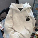 GETADME 루즈 아메리칸 스타일 헤비 블랙 8 당구 프린트 후드 스웨트셔츠 (남녀 커플용) 봄 가을 겨울 아우터웨어 