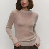 GETADME Talenza Round Neck Knit Pullover Women Summer Casual Solid Long Sleeve Shirt Top 2025 Loose High Street Office Lady Sweater Top
