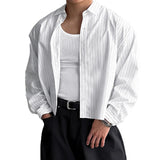 GETADME New British Retro Men Striped Shirts Trendy Loose Lapel Long Sleeve Cardigan Tops Autumn Leisure High Quality Basic Blouse S-2XL