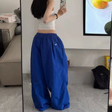 GETADME 2026 Summer Pattern Embroidered Parachute Sweatpants Y2k American Women's Loose Pleated Hip Hop Loose Wide Leg Jogger Pants