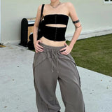 GETADME Crop Top Women Strapless Hollow Out Backless Solid Color Vintage y2k Sleeveless Skinny Tank Top Summer Vacation Street Wear