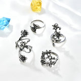 Getadme 4PCS/Set Forest Vine Leaf Flower Ring Vintage Punk Antique Carved Midi Finger Ring Women Bohemian Rings For Men Jewelry Gifts