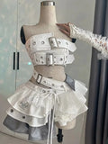GETADME 2025 Vintage Summer Elegant Y2K Woman 2 Piece Sets Punk Gothic Strapless Crop Tops +High Waist Ruffle Skirt Female Party Outfits