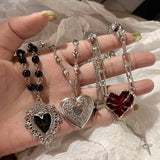 Collier ras-de-cou court Getadme - Style gothique, rouge pêche, pendentif cœur, argent, griffe fantôme, chaîne punk, cadeau