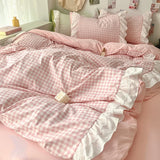 GETADME 3 Piece Sheet Set  pink plaid duvet cover Set ， comfortable Bedding Set Bedspread for All Season