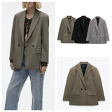 Getadme Summer New Commuting Loose Leisure Fashion Suit Lapel Loose Double Breasted Blazer
