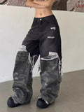GETADME 2025 Trashy Y2K Streetwear Baggy Stacked Ripped Jeans Pants For Women Clothing Retro Camouflage Patchwork Wide Leg Lady Trousers