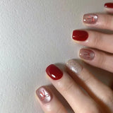 GETADME 24개 탈착식 숏 프레스 온 네일 Y2K 라인스톤 거짓 네일 (글루 포함) 발레 스위트 쿨 걸스 인조 거짓 네일 팁