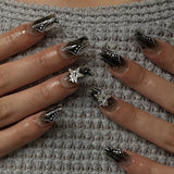 GETADME 24Pcs Brown Long Coffin False Nails Glitter Ballet Wearable with French Design Fake nails Full Press on Nail Ins Nail Tips Art