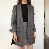 GETADME Women Winter Plaid Blazers Coats Korean Fashion Elegant Solid Thick Jacket Female Double Breasted Office Lady Long Overcoat