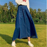 GETADME Maxi Long Skirts Women Spring Summer Casual High Waisted Jean Skirt Ladies Splicing A-Line Ruffle Denim Skirt Plus Size  5XL 6XL