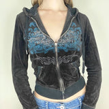 Getadme Y2K Aesthetic Vintage Slim Sweatshirts Embroidery Graphic Pattern Zip Up Hoodies 2000s Retro Grunge Mall Goth Jacket Autumn Coat
