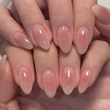 GETADME 24Pcs Short Oval Head Blush Pink Press on Nails with Simple Designs Almond Nails Wearable Acrylic Full Cover Nail Tips with Glue