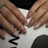 GETADME 24Pcs Metallic Cat Eye French Sheer Manicure Tip Art Textured 3D Acrylic False Nails Nude Pink Almond Medium Press on Fake Nails