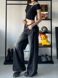 GETADME Grunge Y2k Black Jeans Women Baggy Vintage High Street Oversized Denim Trousers Gothic Gyaru 2000s Acubi Fashion Jeans