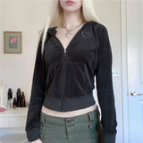 Getadme Y2K Aesthetic Vintage Slim Sweatshirts Embroidery Graphic Pattern Zip Up Hoodies 2000s Retro Grunge Mall Goth Jacket Autumn Coat