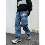 GETADME Men's letter star print y2k jeans American style hip hop high waist loose layered straight zipper fashion pants trend hot sale
