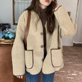 GETADME Women Autumn Winter Warm Teddy Coat Berber Fleece Round Collar Short Jacket Plush Outerwear Female Fashion Streetwear Clothes