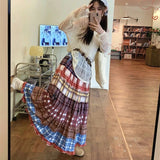 Getadme England Style Boho Plaid Patchwork Y2k Skirt 2024 Summer Vintage Niche High Waist Long Skirts Woman Beach Korean Fashion Faldas