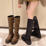 GETADME High Boots Autumn New Round Toe Sleeve Anti-Slip Wear-Resistant Metal Buckle Platform Anti-Slip Single Boots