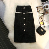 GETADME Black White Tweed Long Skirts Women Autumn Winter New Bright Silk Skirt Female Vintage High Waist A-line Wrap Skirt Office Lady