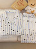 GETADME Mickey Mouse Strip Print Woman's Pajamas Set Autumn Winter Household Clothes Sweet Cute Pajamas Cartoon Student Homewear Korean