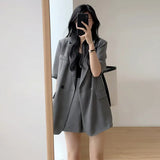 Getadme-Summer Retro Korean Version of the Temperament Short-sleeved Suit Jacket + Shorts Set Casual Loose Suit Two-piece Female