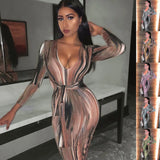 GETADME Sexy V-neck Low Cut Slim Dresses Women Tie Dye Printed Leace-up Bodycon Party Dress Lady Fashion Temperament Streetwear Vestidos