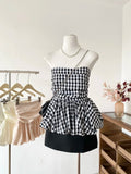 GETADME Ruffle Peplum Tube Cami Top: Waist-Cinching Sleeveless Crop Top Korean Style Chic Summer 2025 Bandeau For Petite Girl