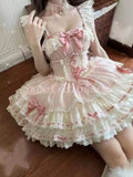 GETADME Japanese Sweet Lolita Kawaii  Fluffy Dress Women JK Lovely Ballet Princess Cake Dresses Harajuku Lace Bow Patchwork Cute Outfit