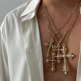GETADME 여성용 지르콘 크로스 펜던트 목걸이 4개 세트 빈티지 조절 가능 골드 컬러 롱 체인 Y2K 주얼리