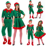 GETADME New Christmas Santa Claus Costume Green Elf Cosplay Family Carnival Party New Year Fancy Dress Clothes Children adult suit Gift